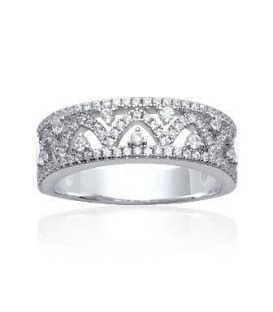 Belle bague argent massif anneau de zirconium en arabesques