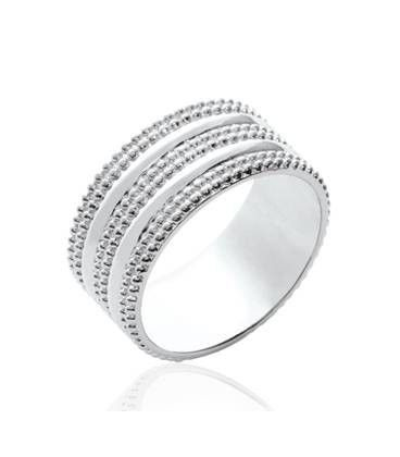Bague large anneau argent massif perlé fantaisie 