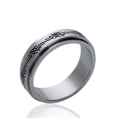 Bague homme acier alliance double anneaux mobiles Romaine tribal-1