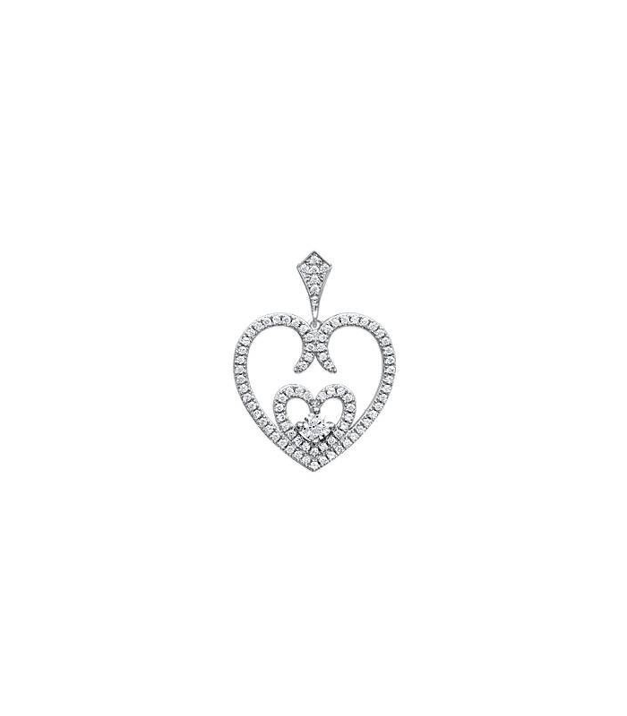 Pendentif Coeur En Argent Massif Avec Zirconium - Bijou Occasion élégant