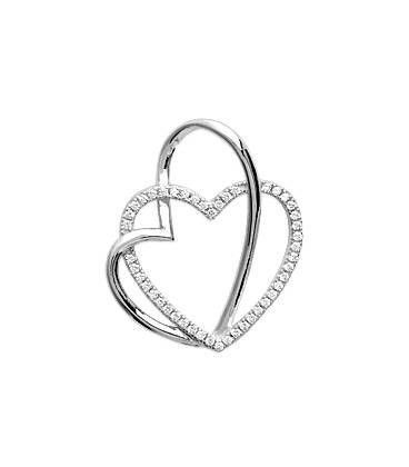 Pendentif coeur dans coeur ajouré en argent massif et zirconium 