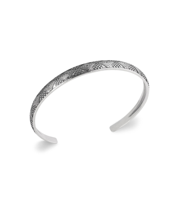 Bracelet rigide argent massif demi jonc ciselé-1