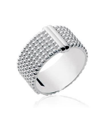 Bague argent large anneau en relief perlé 