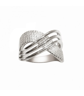 Grosse bague argent massif large anneau croisé pavage de zirconium