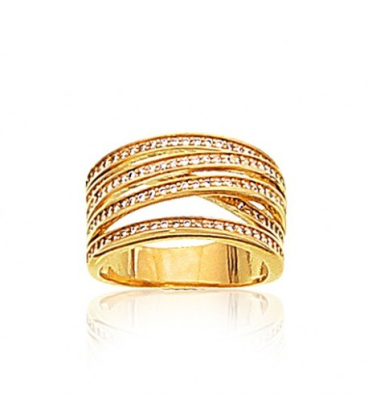 Grosse bague plaqué or anneaux sertis d'oxydes de zirconium 