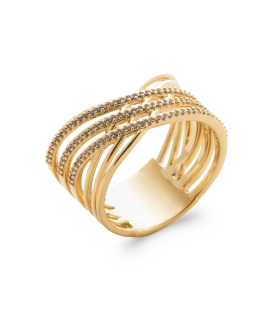 Bague plaqué or six anneaux fixes beau croisé de zirconium micro serti 