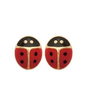 Boucles d'oreilles pour enfant la coccinelle plaqué or et émail rouge-1