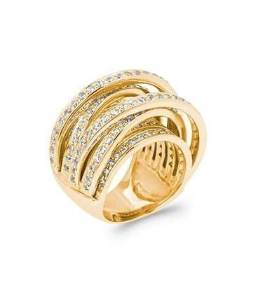 Superbe grosse bague plaqué or anneaux sertis d'oxydes de zirconium 