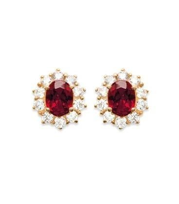 Boucles d'oreilles plaqué or et oxydes de zirconium rouge rubis griffé 