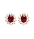 Boucles d'oreilles plaqué or et oxydes de zirconium rouge rubis griffé