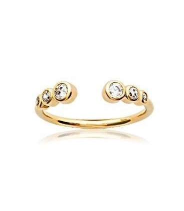Bague ouverte plaqué or six zirconium sertis rond en chute 