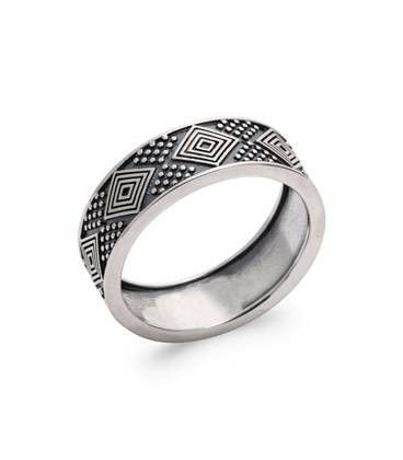 Bague alliance argent massif stylisée relief 