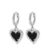 Belles boucles d'oreilles argent massif pendant coeur zirconium noir et blanc-1