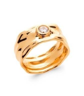Bague plaqué or légèrement vagues zirconium serti centre