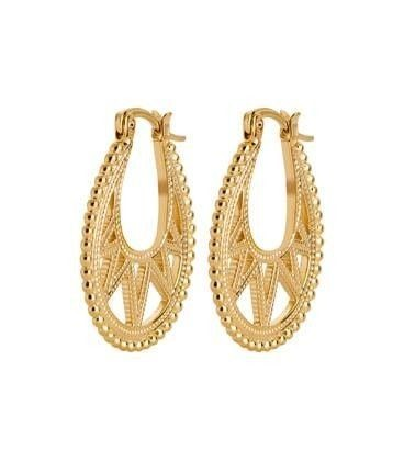 Boucles d'oreilles plaqué or anneau filigrané - 1 - Boucles d'oreilles anneau stylisé. 