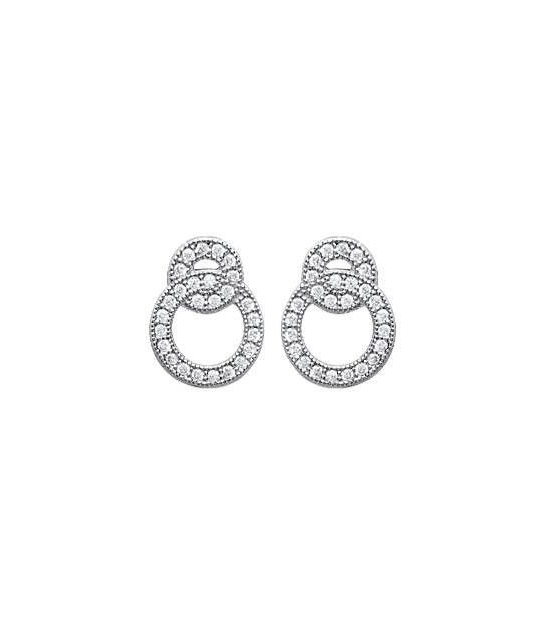 Boucles D'oreilles En Argent Massif - Motif Ovale Ajouré Avec Zirconiums Noirs Et Blancs - Occasion