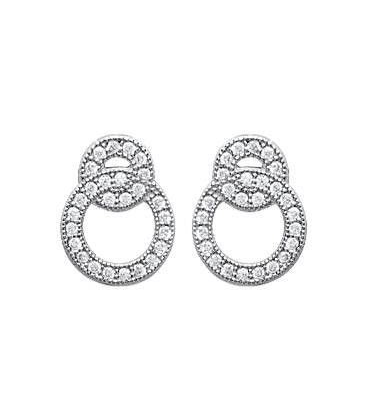 Boucles d'oreilles argent massif anneaux imbriqués de zirconium blanc-1
