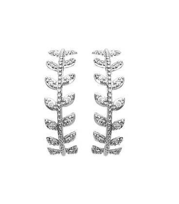 Boucles d'oreilles argent massif demi créole feuilles de zirconium-1