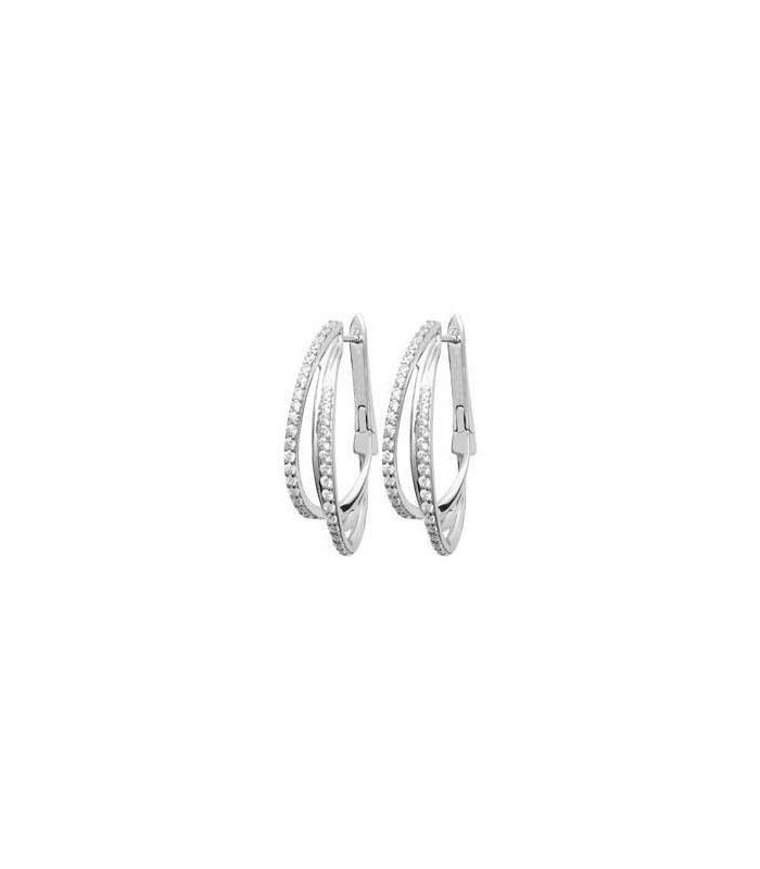 Boucles D'oreilles Argent Massif Serties Zircon - Rodiées Or Blanc, Occasion, Fermoir Tige Et Poussettes