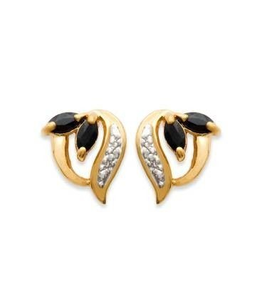 Boucles d'oreilles plaqué or saphir et zirconium blanc-1