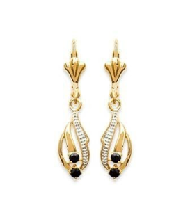 Boucles d'oreilles plaqué or pendants véritables saphirs et zirconium