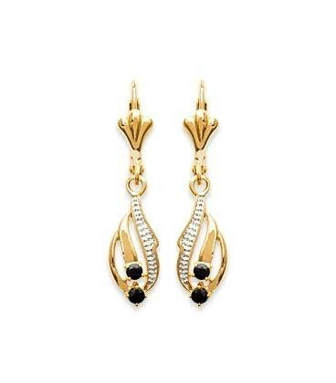 Boucles d'oreilles plaqué or pendants véritables saphirs et zirconium - 1 - Boucles d'oreilles plaqué or,3 microns d'or,pendan