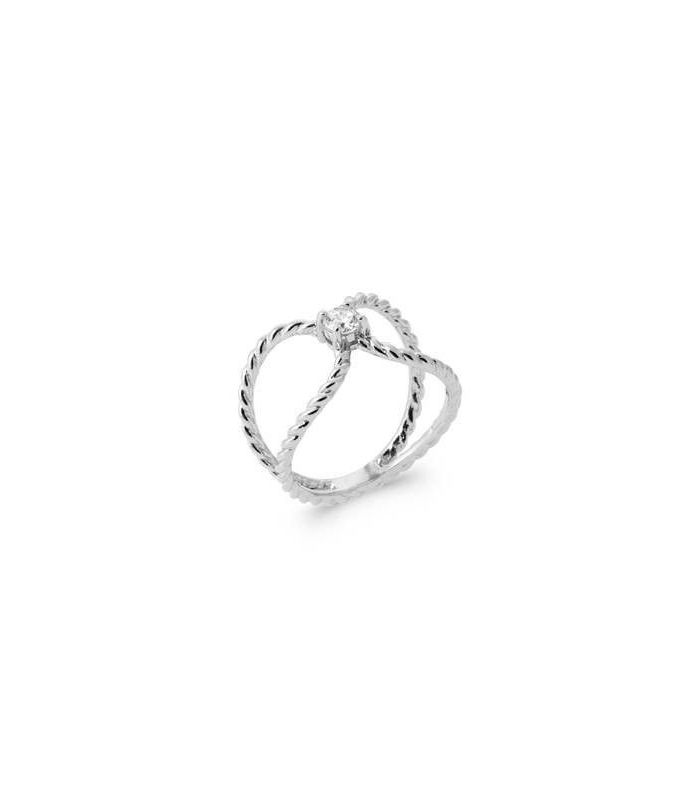 Bague En Argent Massif 925 Avec Zirconium - Demi-tour - Taille 52 - Occasion