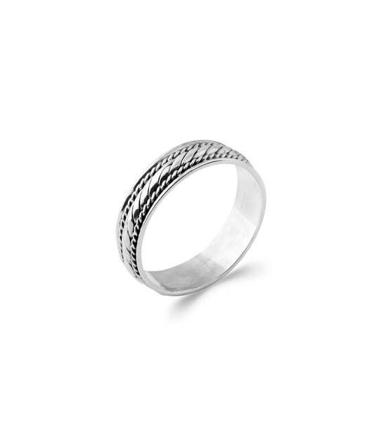 Ancienne Bague En Argent Massif 925 - Jonc Alliance - Trio De Bagues Créateur - Taille 47