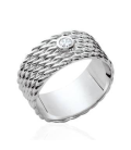 Bague large alliance tressée argent massif zirconium serti