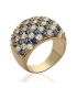 Grosse bague plaqué or pavage de zirconium blanc et saphir en demi jonc-1