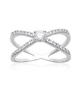 Bague argent massif anneaux croisés zirconium rehaussé-1