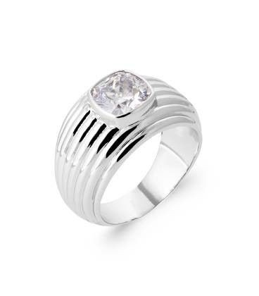 Bague argent massif bel effet de sept anneaux centre beau zirconium blanc serti-1