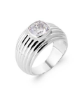 Bague argent massif bel effet de sept anneaux centre beau zirconium blanc serti