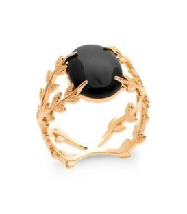 Bague plaqué or agate noire facetée griffée-1
