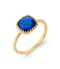 Bague plaqué or zirconium carré griffé facetté bleu saphir