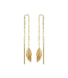 Boucles d'oreilles long pendant feuille plaqué or