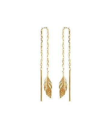 Boucles d'oreilles long pendant feuille plaqué or-1