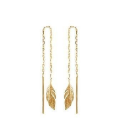 Boucles d'oreilles long pendant feuille plaqué or