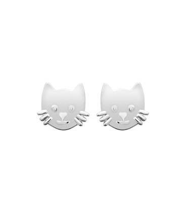 Boucles d'oreilles enfant en argent massif chat-1