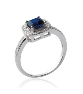 Belle bague argent massif zirconium bleu saphir griffé