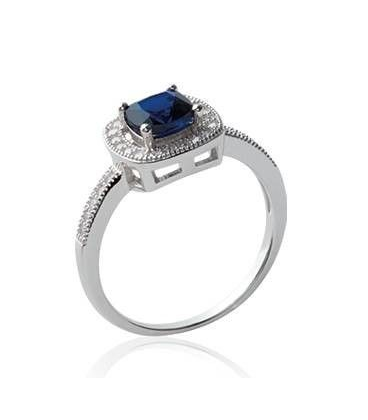 Belle bague argent massif zirconium bleu saphir griffé-1