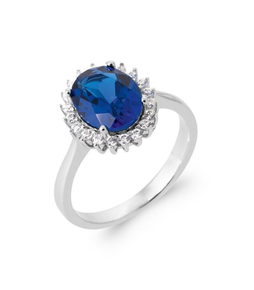 Belle bague argent massif zirconium bleu saphir griffé 