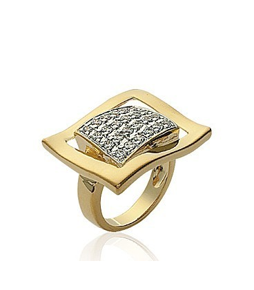 Grosse bague femme plaqué or zirconium rehaussé au centre 