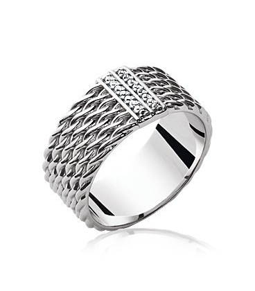 Bague anneau argent massif tressage barettes de zirconium-1