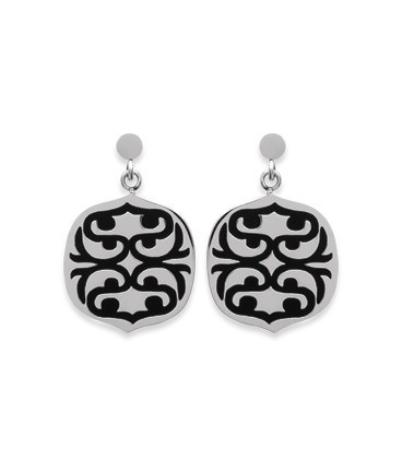 Boucles d'oreilles acier petits pendants laque noire-1