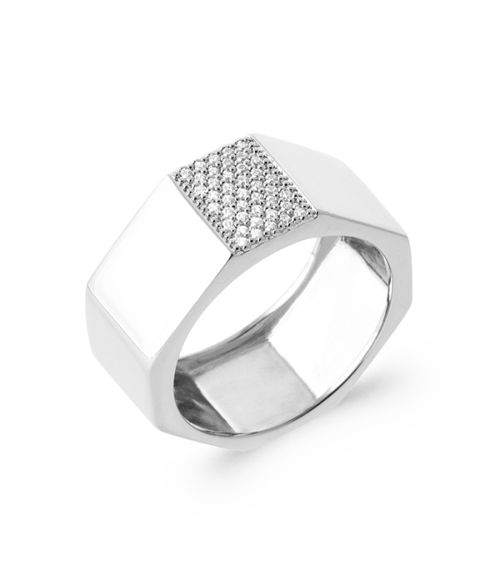 Bague En Argent Massif Avec Zirconiums - Taille 50, Occasion