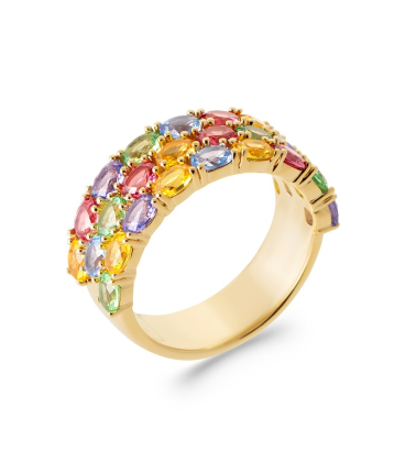 Bague plaqué or rehaussée de zirconium de six couleurs 