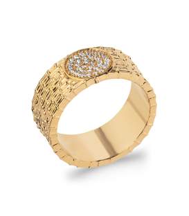 Bague plaqué or large anneau oxydes de zirconium 