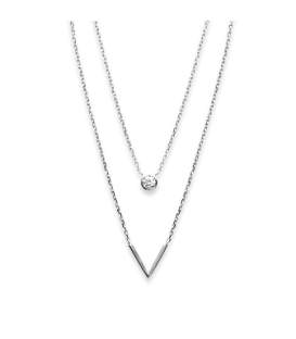 Collier argent massif deux rangs de chaines maille forçat pendants zirconium-1