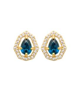 Boucle d'oreille percée plaqué zirconium blanc et bleu saphir 